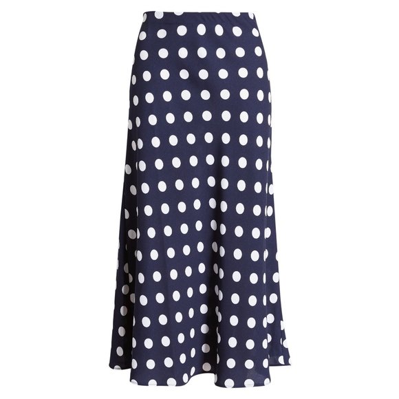 Halogen Bias Cut A-Line Skirt, Blue & Ivory Polka Dot NWT $79 Size XS - Picture 1 of 7